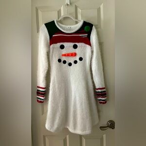 Women’s Born Famous “Ugly” Christmas Dress Fuzzy Snowman felt accents size M